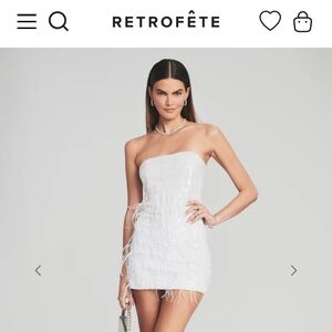 Retrofete Anastasia Sequin Feather Dress in white, size Medium